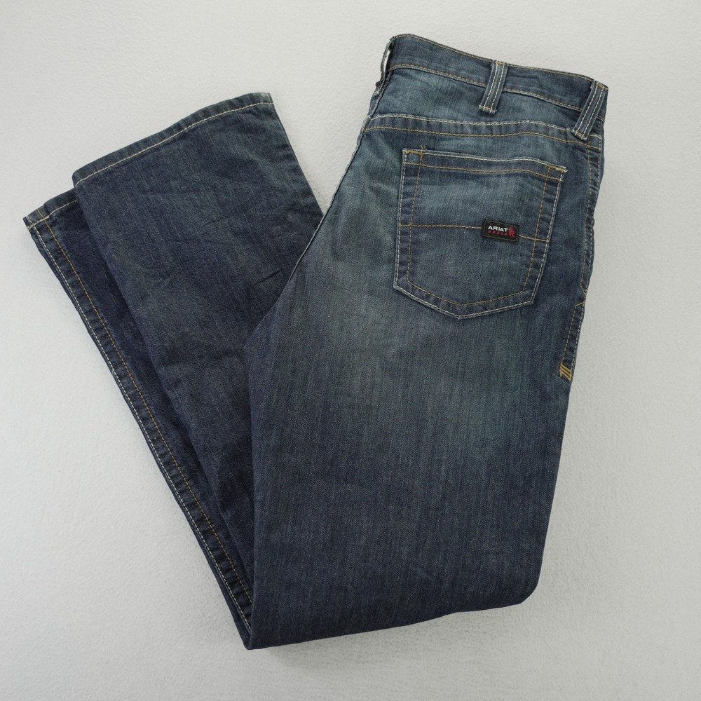 Ariat FR M4 Low Rise Boot Cut Jeans Mens 36x34 Blue Flame Resistant Denim CAT 2